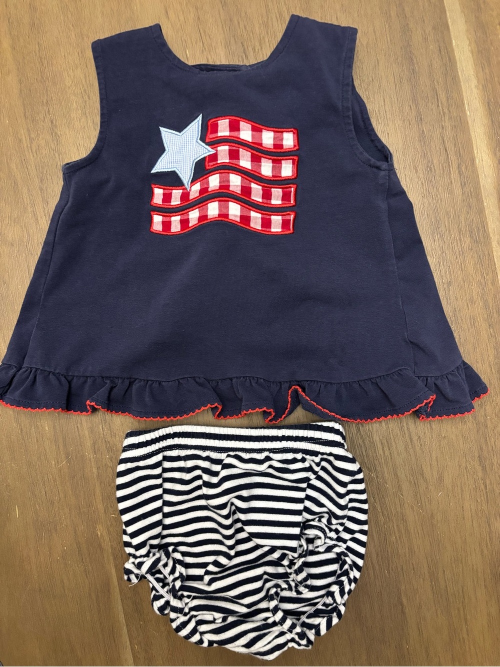Navy Star & Red Stripe Swing back Set with Striped Bloomers